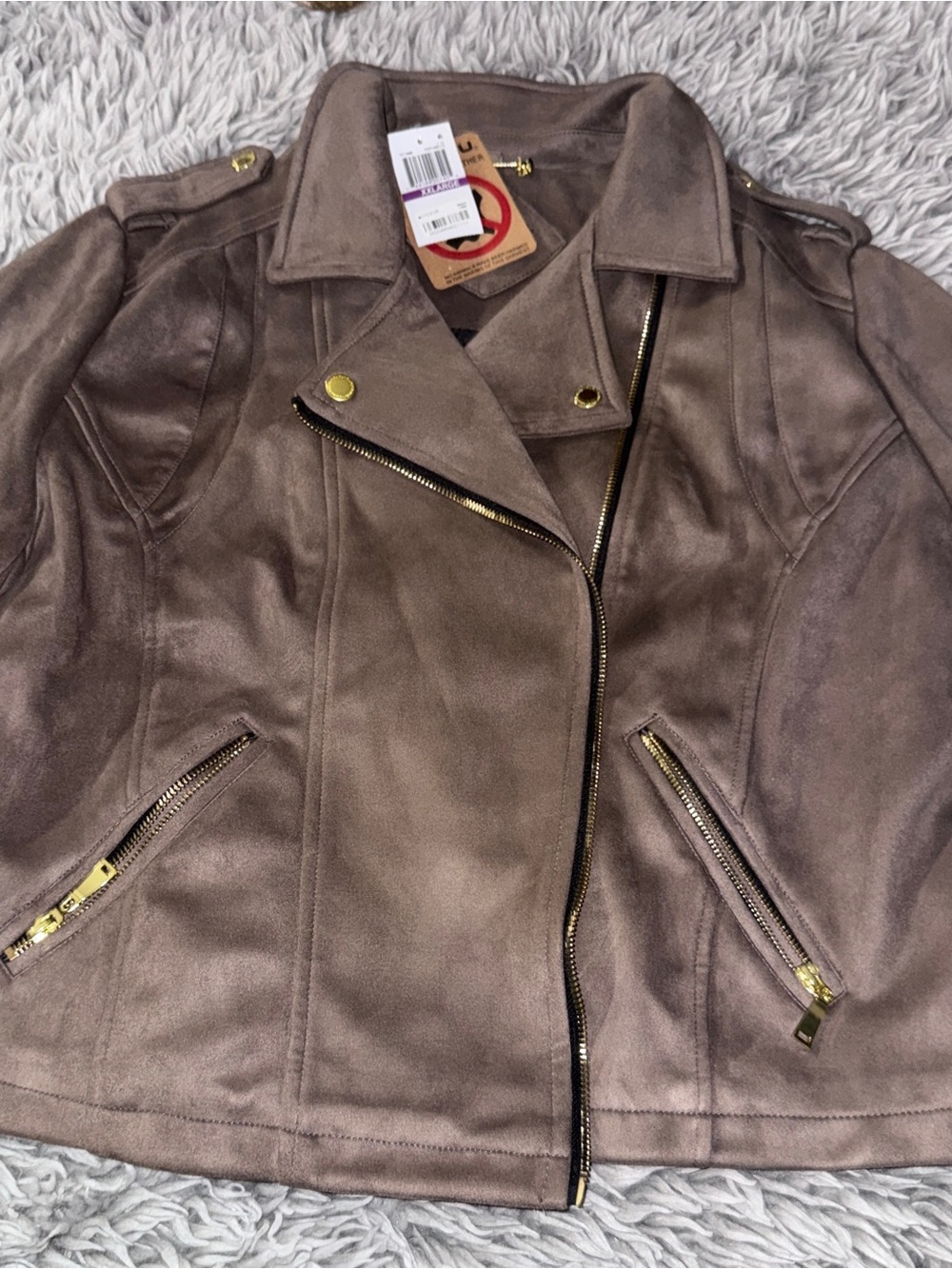 Joujou brown faux suede moto jacket